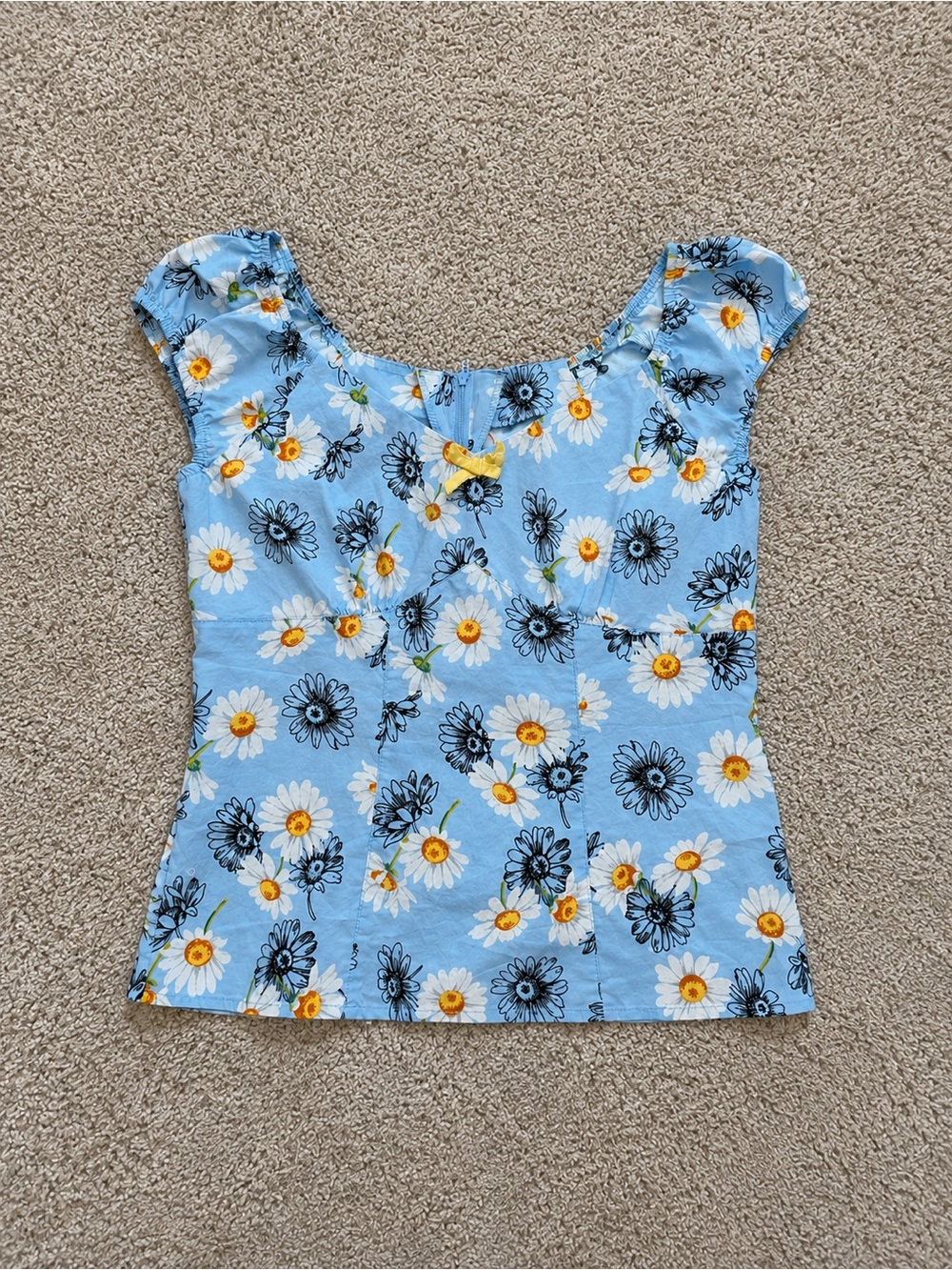 Hell Bunny Blue Daisy Floral Cotton Retro Pinup Corset Top Size Small